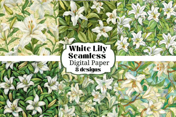 8 White Lily Seamless Backgrounds for Elegant Digital Crafting