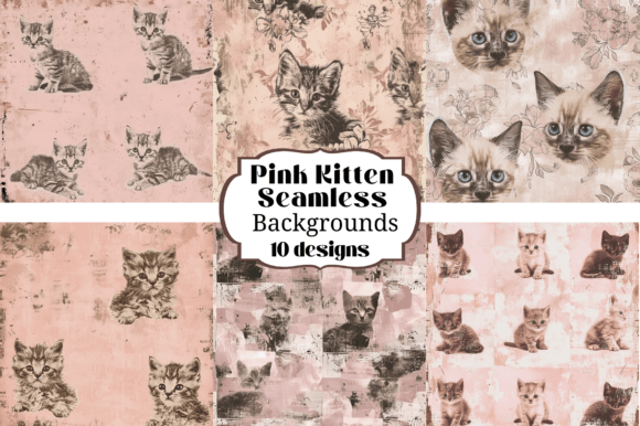 Charming Pink Kitten Cat Seamless Backgrounds for Creative Projects