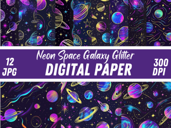 Neon Space Galaxy Glitter Backgrounds: A Celestial Design Toolkit