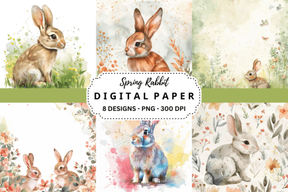 Spring Rabbit Watercolor Backgrounds: Versatile Design Assets